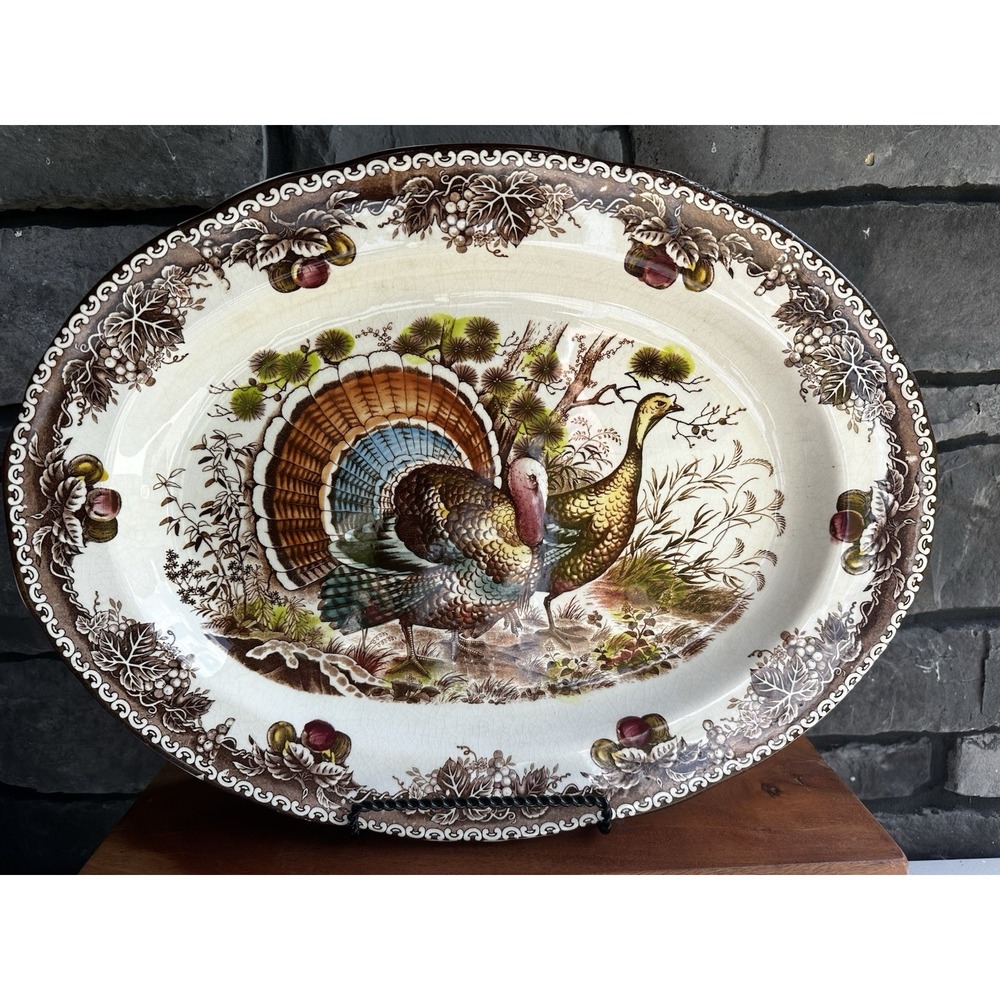 Fred Roberts Co Thanksgiving Turkey Platter, Ceramic Serving Tray, Tableware